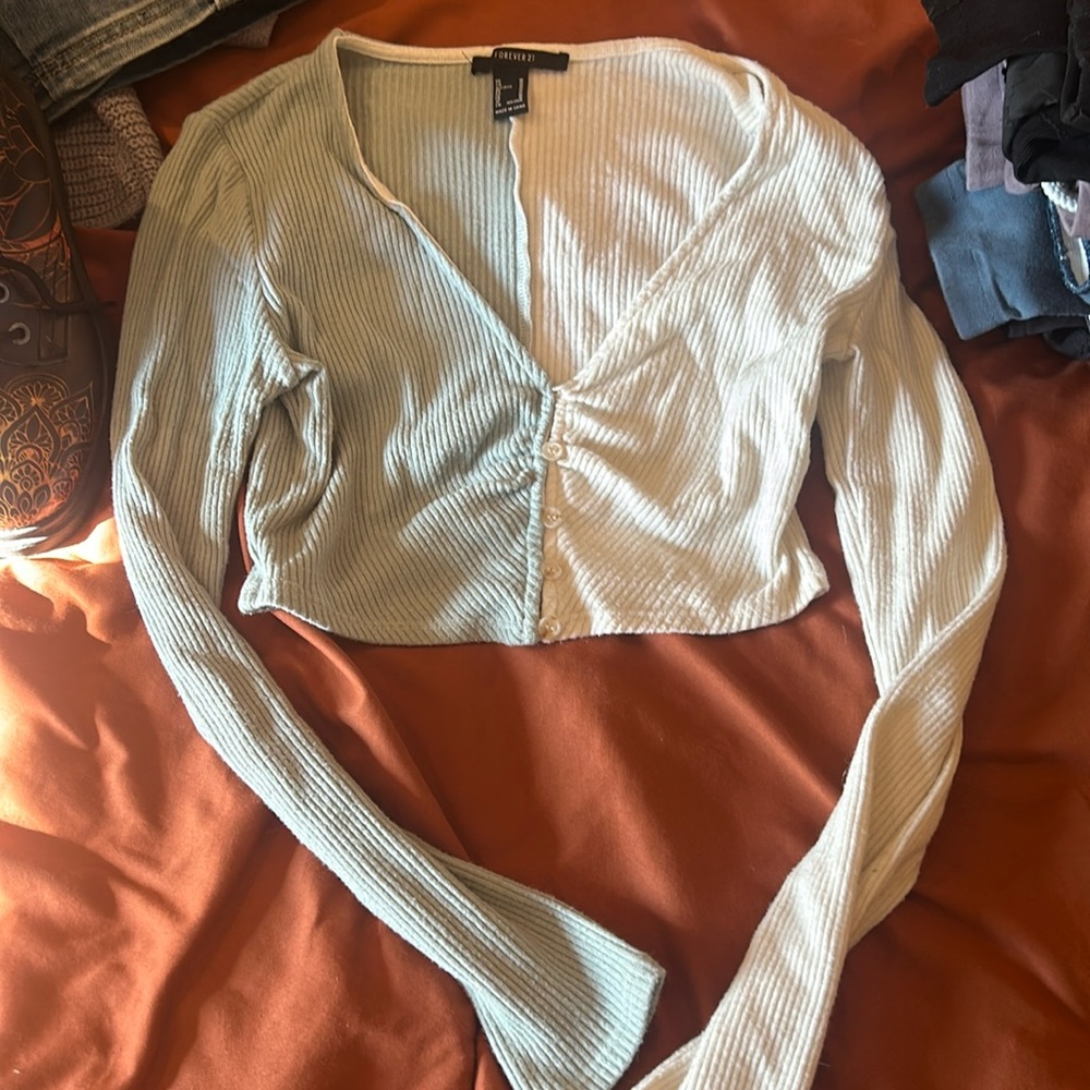 Blue and cream crop top